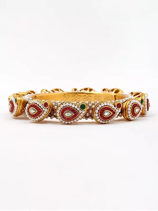 Exotic India Stone Studded And Beaded Pacheli Bangles (Set Of 2)