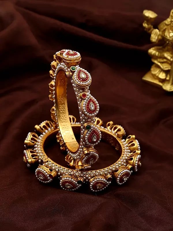 exotic india Stone Studded and Beaded Pacheli Bangles (Set of 2) 