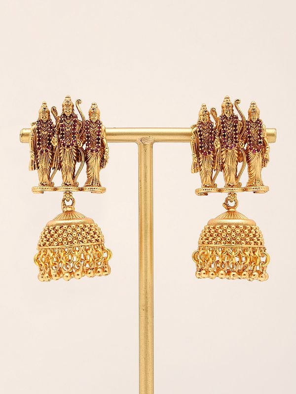 Exotic India Stone Studded And Beaded Ram Darbar Long Necklace Set With Earrings 