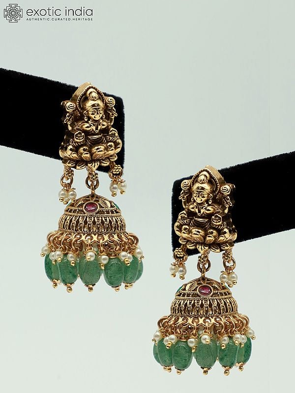 Exotic India Stone Studded And Beaded Temple Goddess Traditional Necklace With Earrings