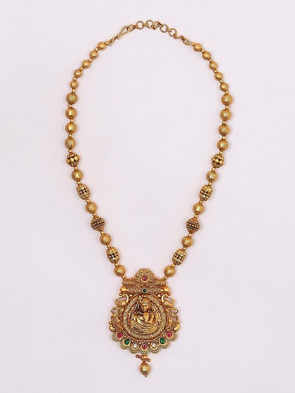 Exotic India Stone Studded Bal Krishna With Cow Necklace And Earrings Set 