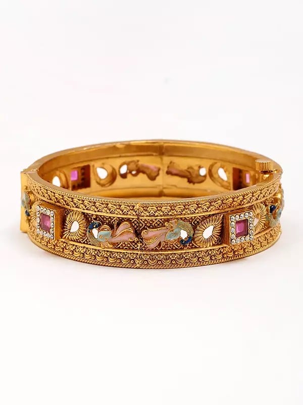 Exotic India Stone Studded Bangles With Peacock Design (Set Of 2) 