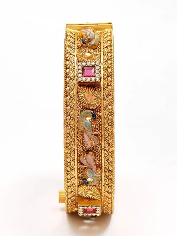 Exotic India Stone Studded Bangles With Peacock Design (Set Of 2) 