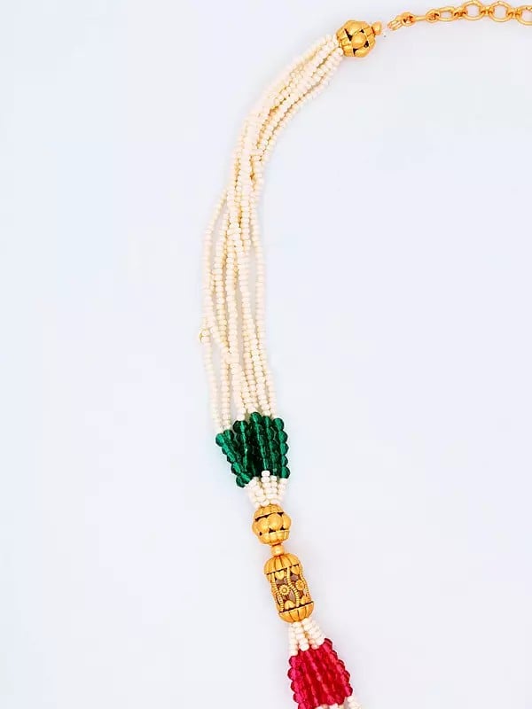 Exotic India Stone Studded & Beaded Blessing Lord Ganesha Necklace Set With Earrings 