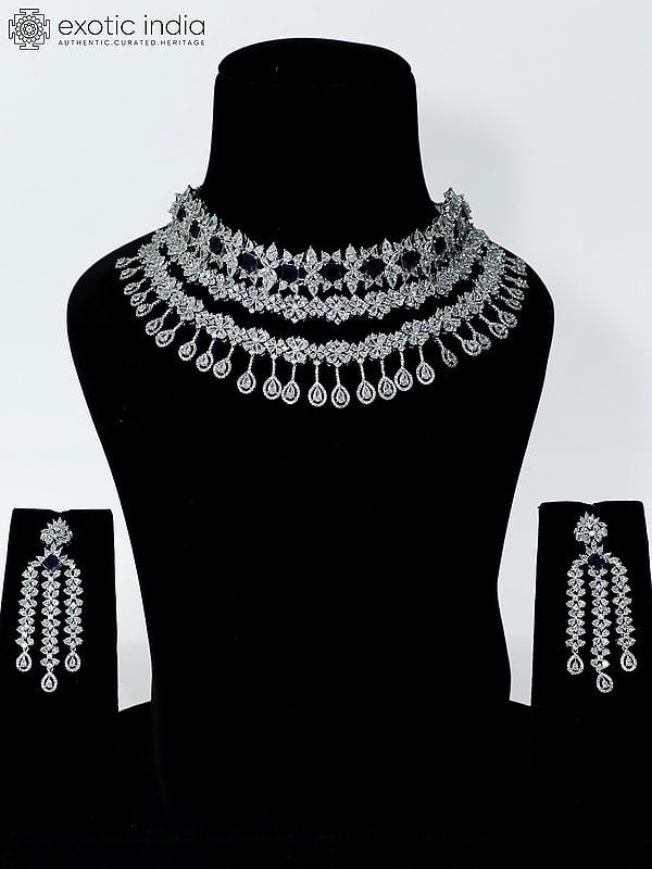 exotic india Stone Studded Beautiful Design American Diamond Choker Necklace Set With Earrings 