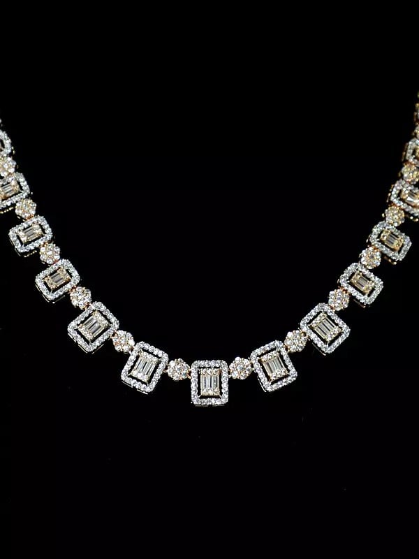 Exotic India Stone Studded Beautiful Design American Diamond Necklace Set With Earrings 