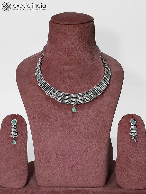 exotic india Stone Studded Beautiful Design American Diamond Necklace Set With Earrings 