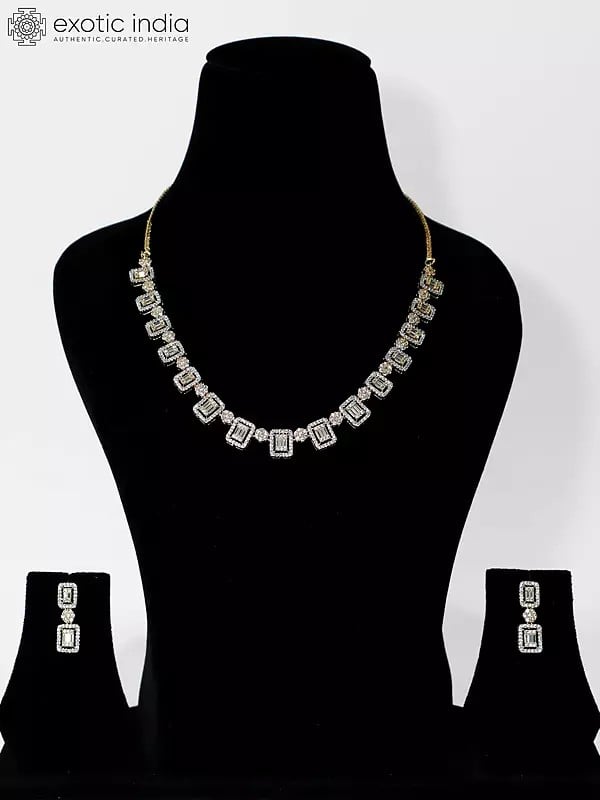 exotic india Stone Studded Beautiful Design American Diamond Necklace Set With Earrings 