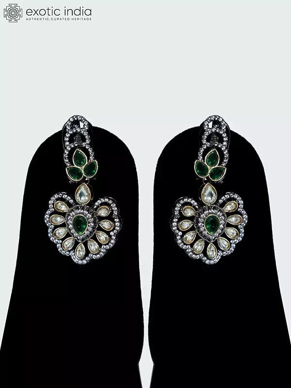 Exotic India Stone Studded Beautiful Design Copper And Kundan Necklace Set With Earrings