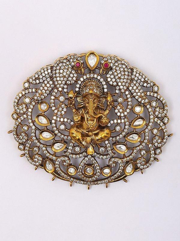 Exotic India Stone Studded Blessing Lord Ganesha Pendant And Earrings Set 