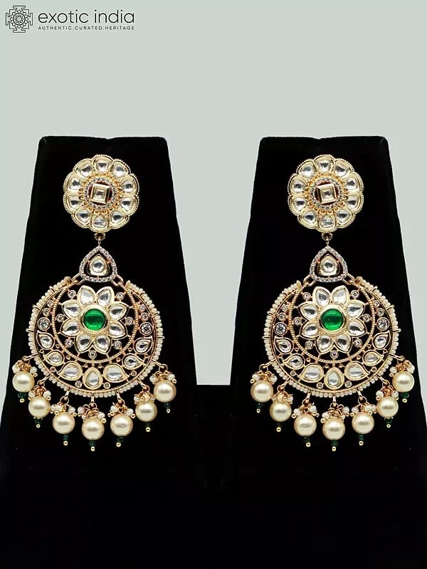Exotic India Stone Studded Brass Heavy Necklace Set With Earrings And Mangtika