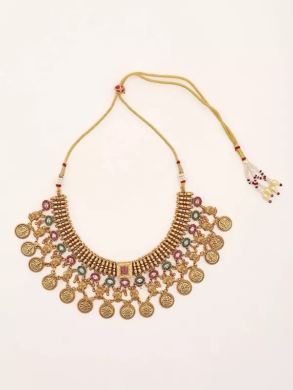 Exotic India Stone Studded Brass Necklace Set With Earrings 