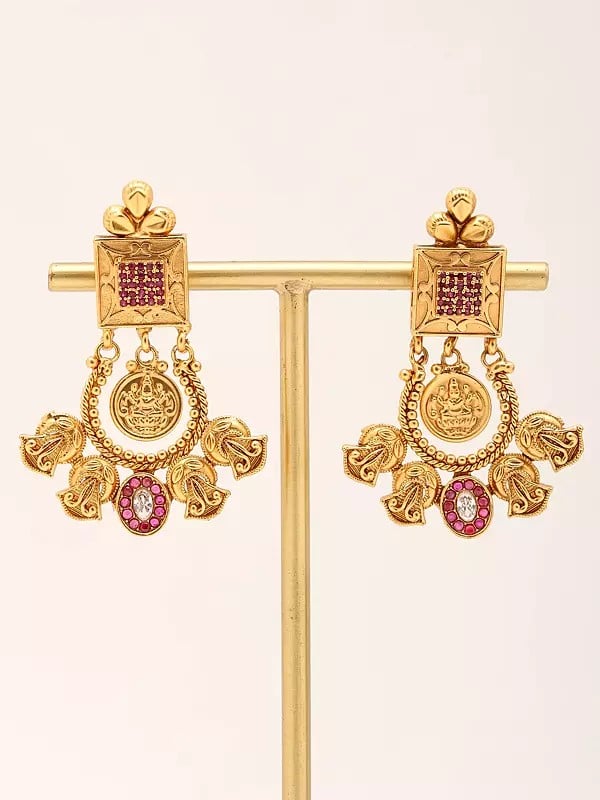 Exotic India Stone Studded Brass Necklace Set With Earrings 