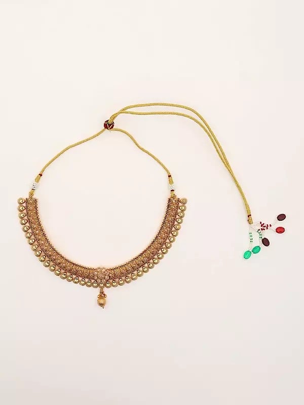 Exotic India Stone Studded Brass Necklace With Earrigns 