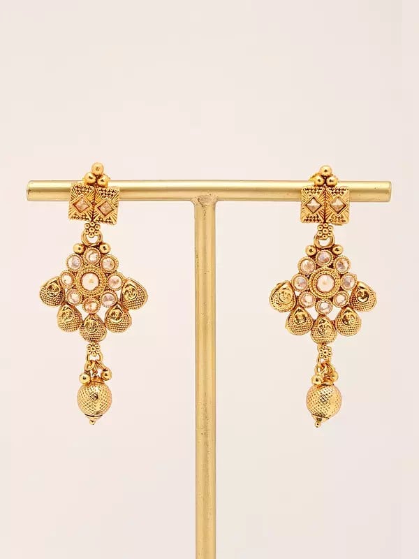 Exotic India Stone Studded Brass Necklace With Earrigns 