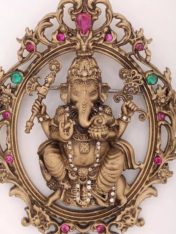 Exotic India Stone Studded Chaturbhuja Ganesha Brooch 