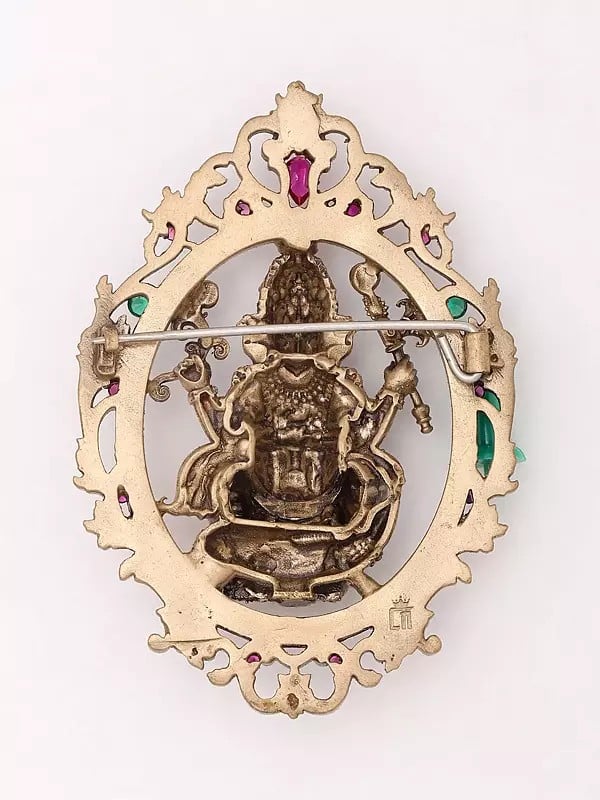 Exotic India Stone Studded Chaturbhuja Ganesha Brooch 