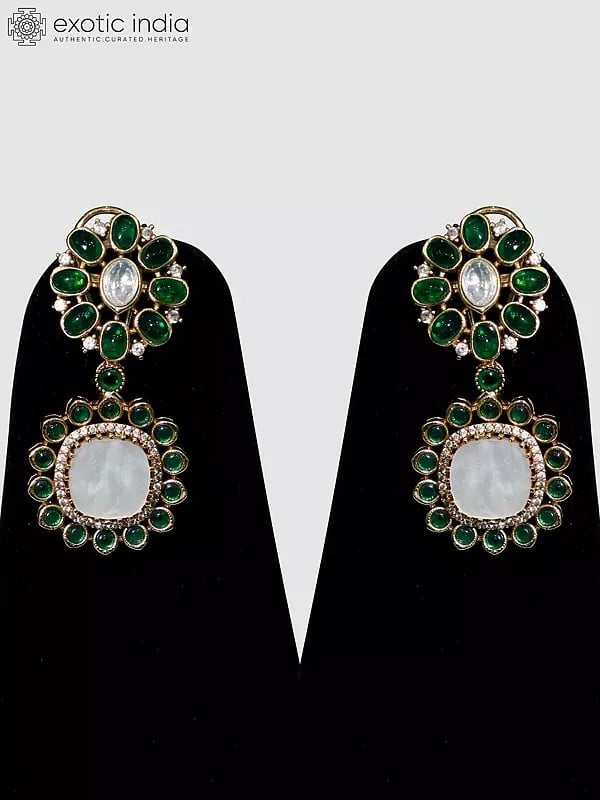 Exotic India Stone Studded Choker Necklace With Drop Beads And Earrings