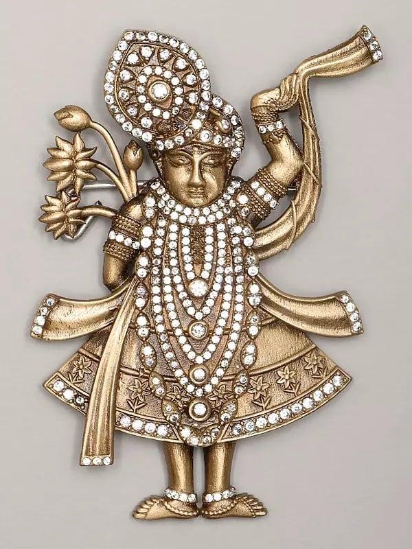 exotic india Stone Studded Divine Shrinathji Brooch 