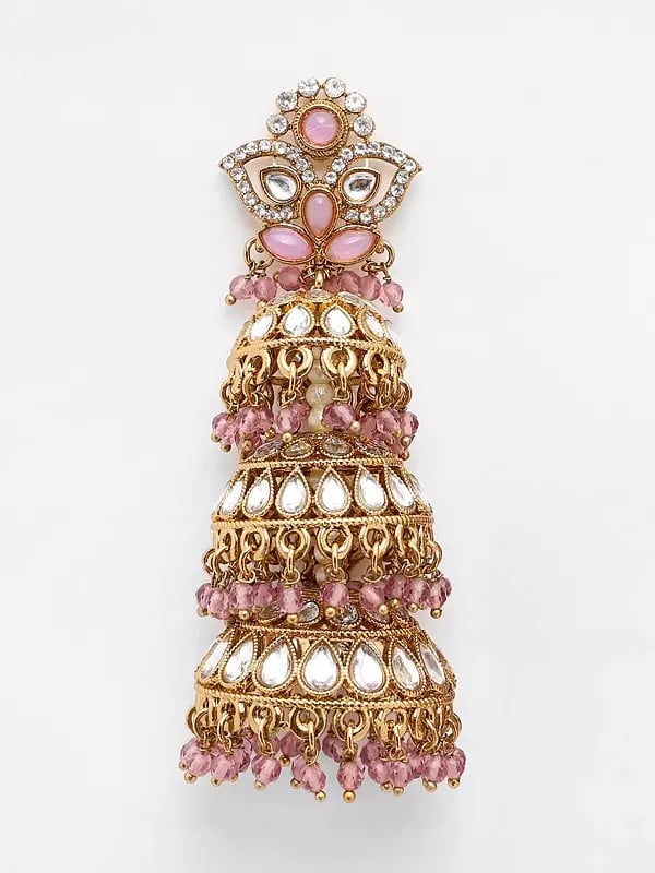 Exotic India Stone Studded Dome Shaped Triple Layer Jhumka 
