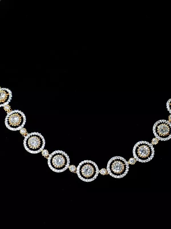 Exotic India Stone Studded Elegant Embellished American Diamond Necklace Set With Earrings