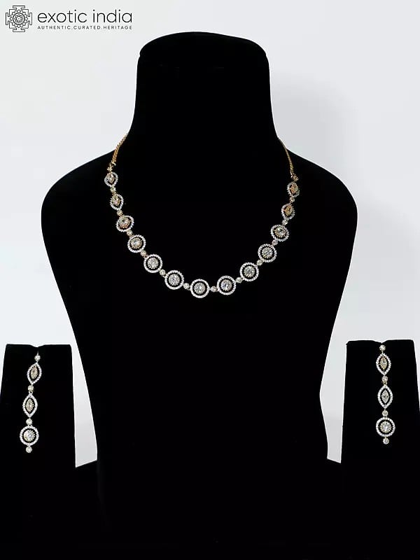 exotic india Stone Studded Elegant Embellished American Diamond Necklace Set With Earrings 