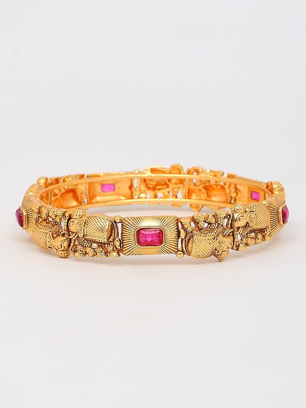 Exotic India Stone Studded Elephant Design Brass Bangles