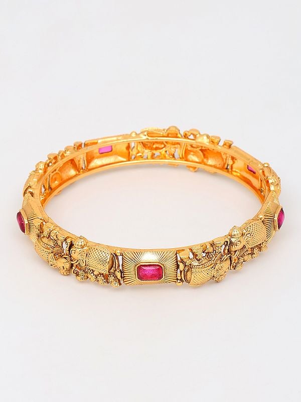 Exotic India Stone Studded Elephant Design Brass Bangles