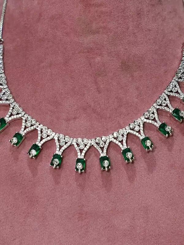 Exotic India Stone Studded Exquisite American Diamond Necklace Set With Earrings 