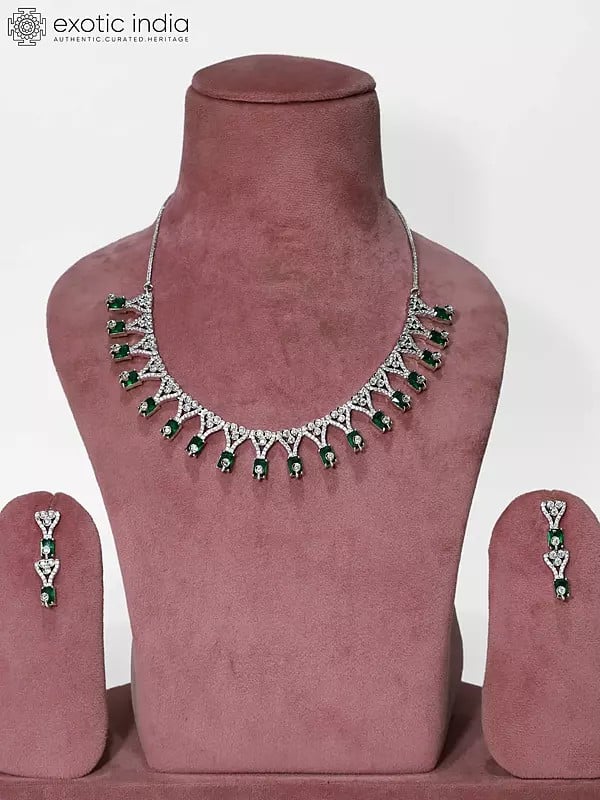 exotic india Stone Studded Exquisite American Diamond Necklace Set With Earrings 