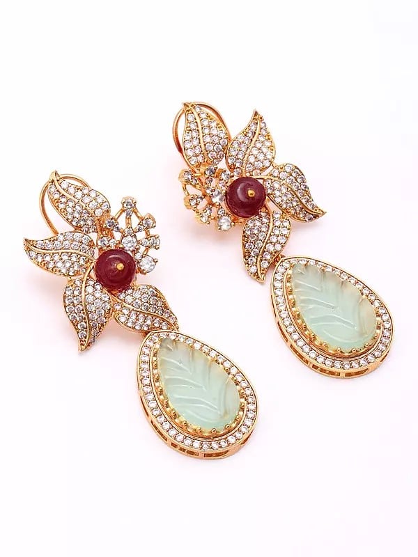 Exotic India Stone Studded Floral Design Drop Earrings 