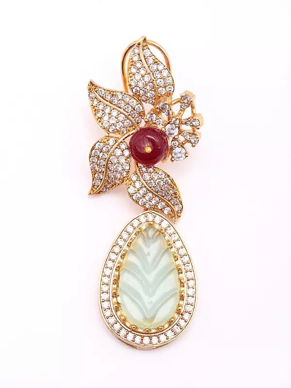 Exotic India Stone Studded Floral Design Drop Earrings 