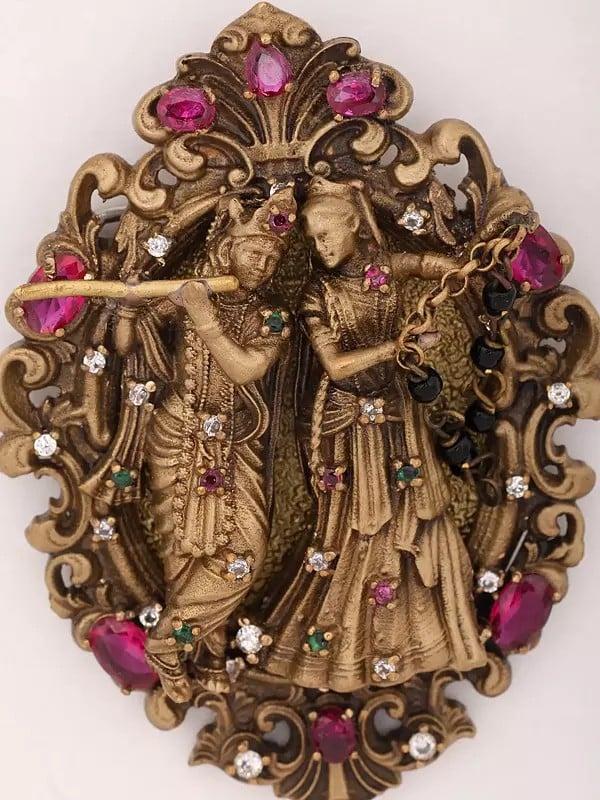 Exotic India Stone Studded Fluting Radha Krishna Brooch 