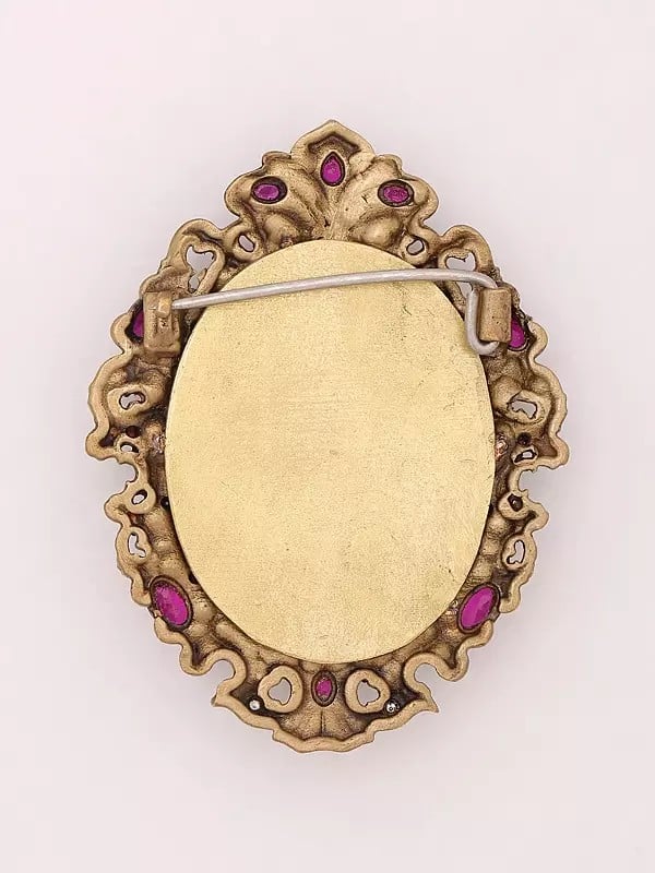 Exotic India Stone Studded Fluting Radha Krishna Brooch 