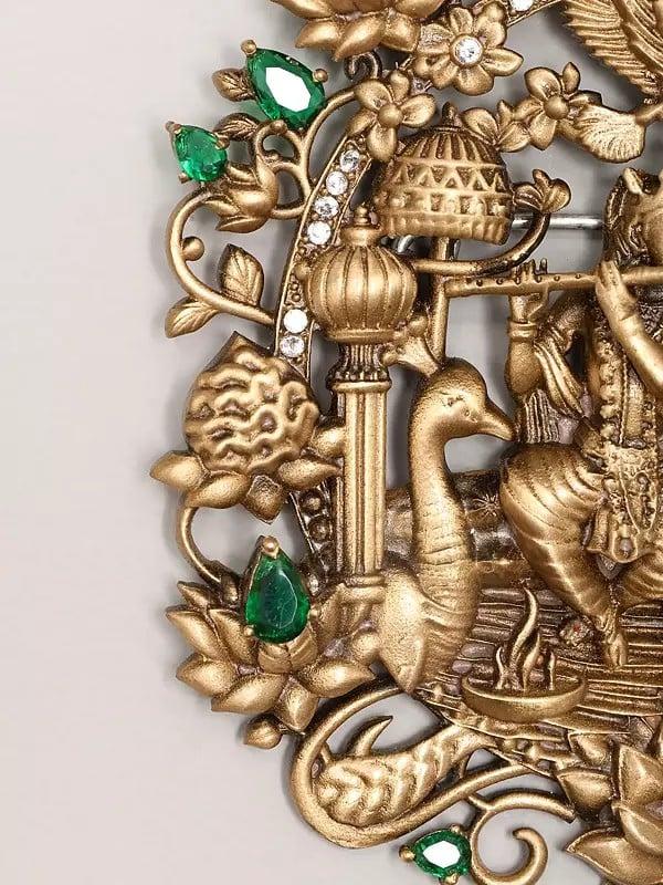 Exotic India Stone Studded Fluting Radha Krishna Brooch 