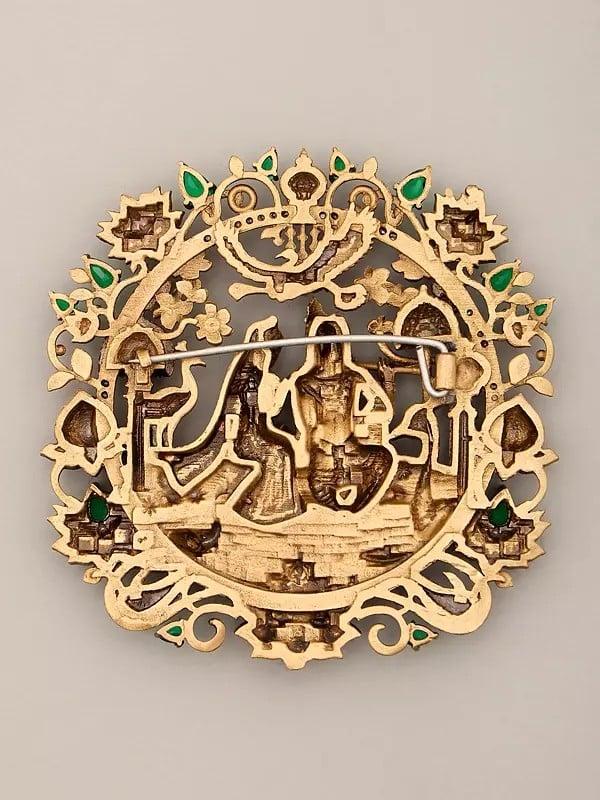 Exotic India Stone Studded Fluting Radha Krishna Brooch 
