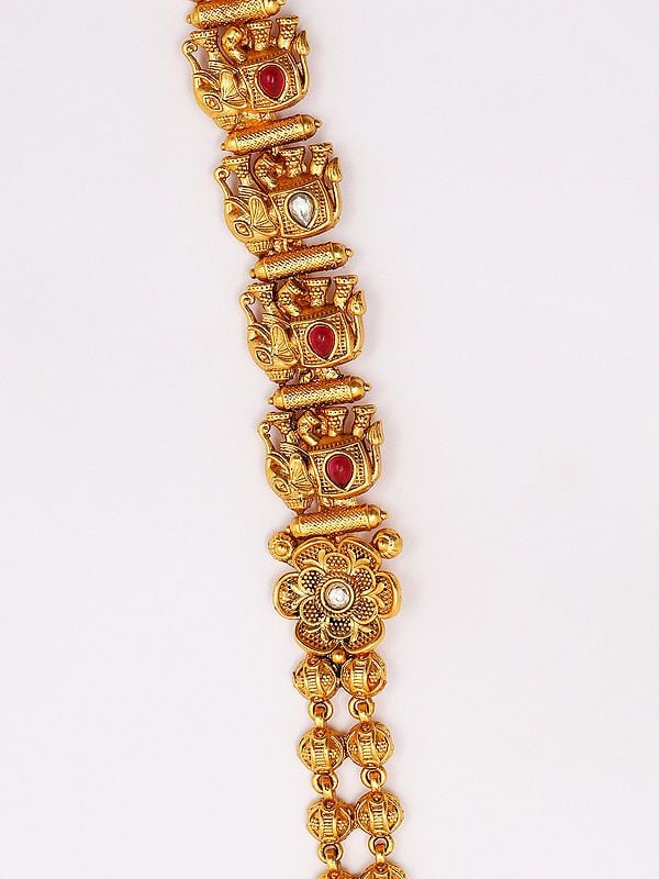 Exotic India Stone Studded Goddess Gajalakshmi Long Necklace Set With Earrings