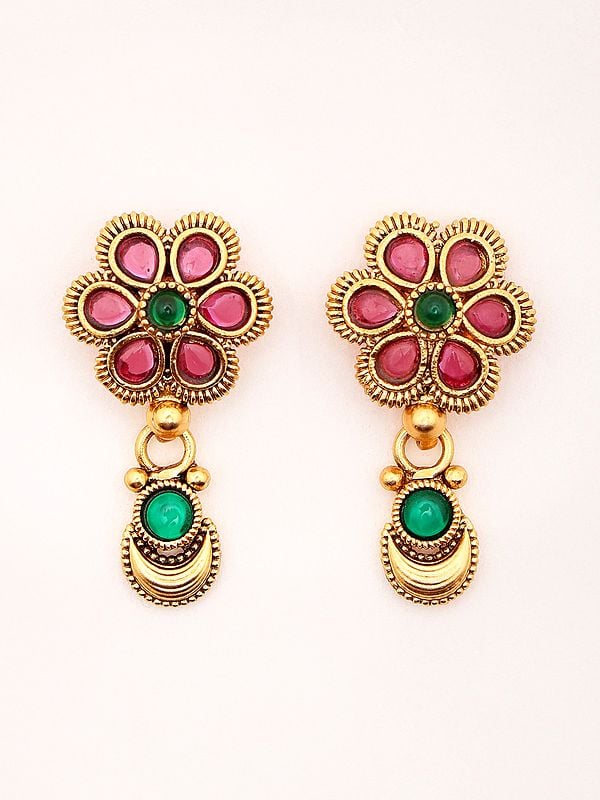 Exotic India Stone Studded Goddess Lakshmi Long Necklace And Earrings Set 