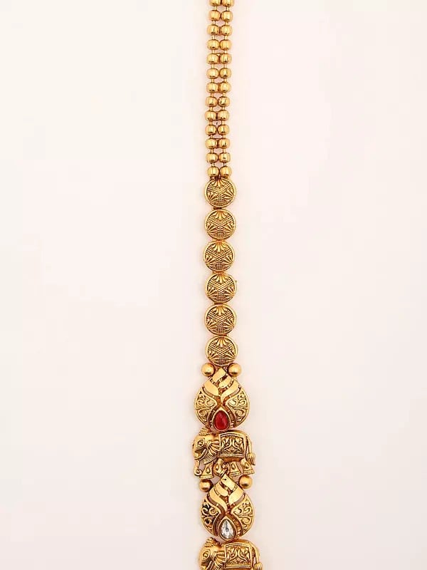 Exotic India Stone Studded Goddess Lakshmi Long Necklace Set With Earrings 