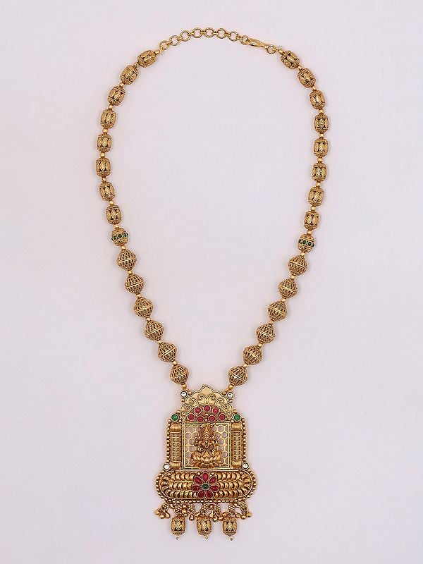 Exotic India Stone Studded Goddess Lakshmi Necklace And Earring Set 