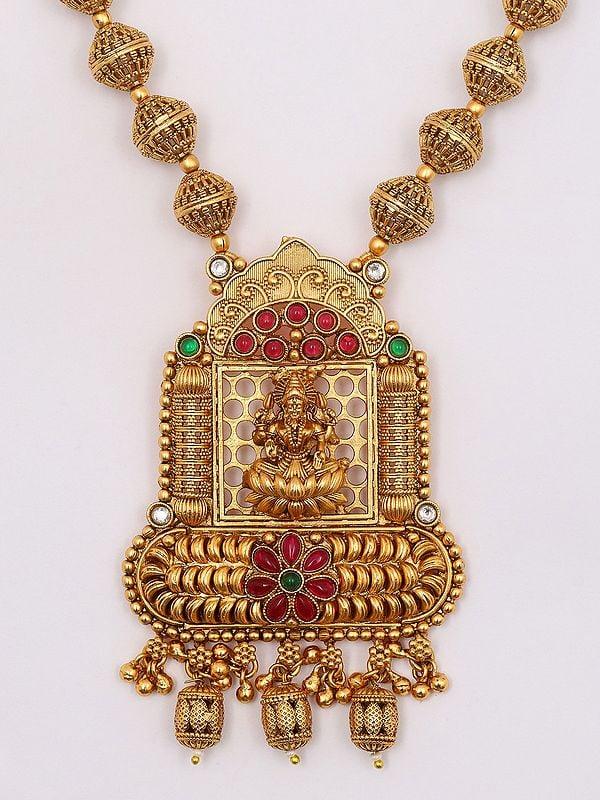 Exotic India Stone Studded Goddess Lakshmi Necklace And Earring Set 