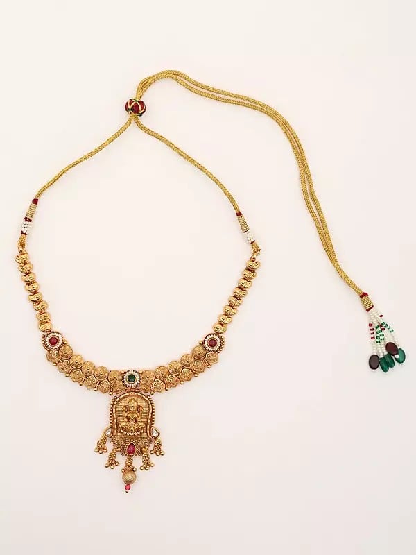 Exotic India Stone Studded Goddess Lakshmi Necklace Set With Earrings 