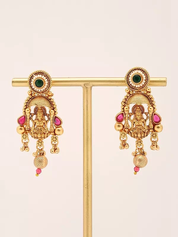 Exotic India Stone Studded Goddess Lakshmi Necklace Set With Earrings 