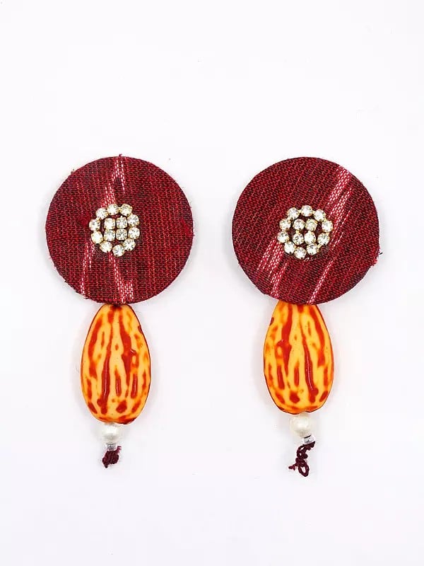 Exotic India Stone Studded Handloom Sambalpuri Fabric Choker & Earrings Set With Dangling Stones 