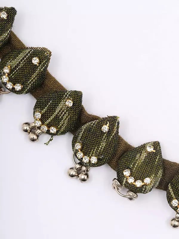 Exotic India Stone Studded Handloom Sambalpuri Fabric Choker Set With Earrings With Dangling Beads 
