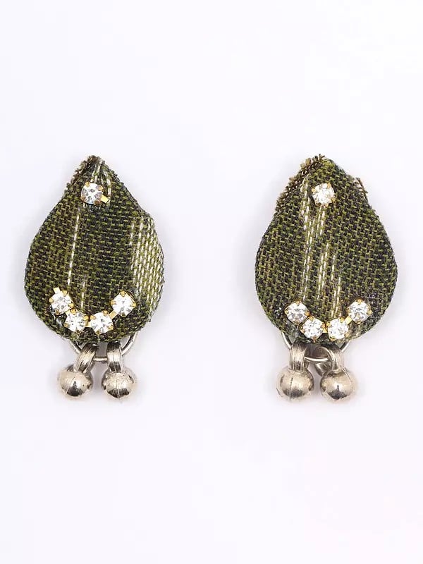 Exotic India Stone Studded Handloom Sambalpuri Fabric Choker Set With Earrings With Dangling Beads 