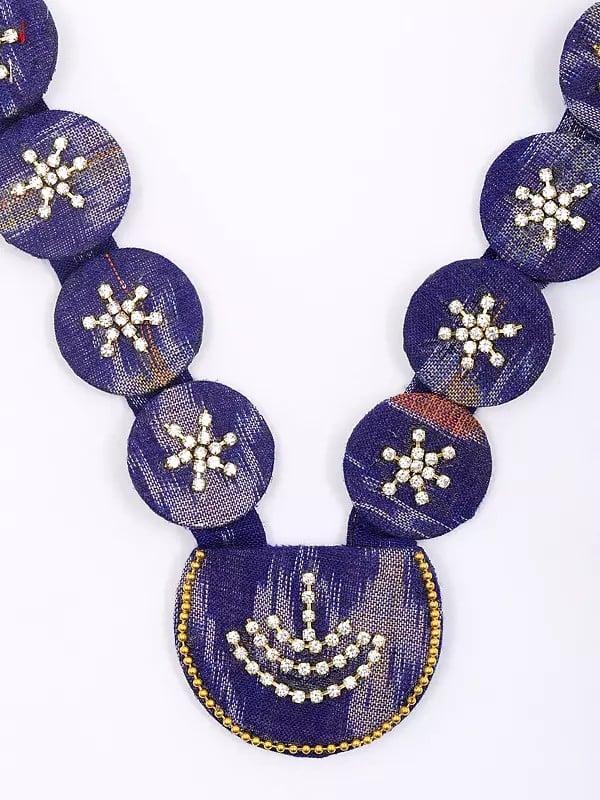 Exotic India Stone Studded Handloom Sambalpuri Fabric Long Necklace And Earrings Set