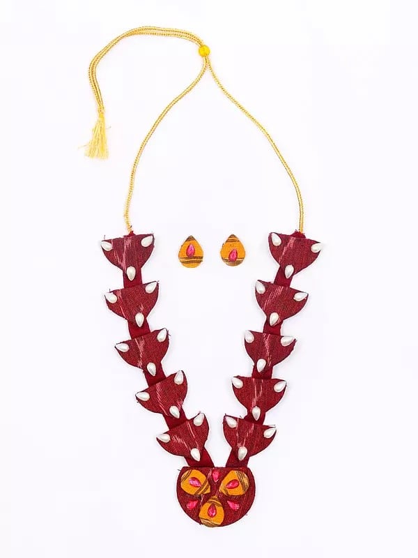 Exotic India Stone Studded Handloom Sambalpuri Fabric Necklace Set With Earrings 