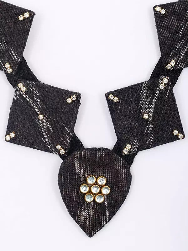 Exotic India Stone Studded Handloom Sambalpuri Fabric Necklace Set With Earrings
