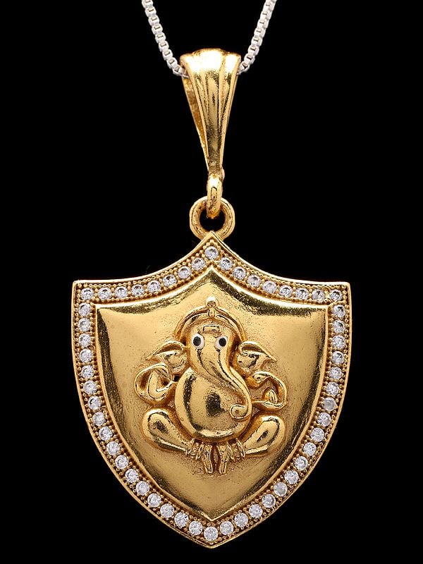 Exotic India Stone Studded Lord Ganesha Brass Pendant 